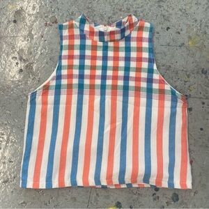 Handmade Plaid High Neck Crop Tank Top Multicolor Cottagecore
